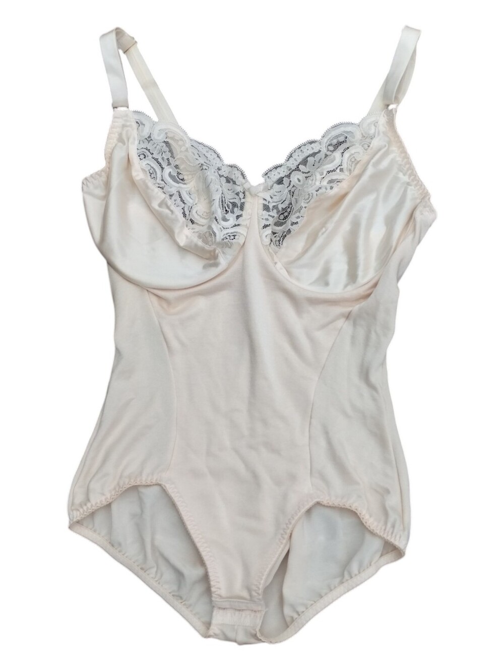 Vintage Olga Ivory Lace Bodysuit Teddy Size 36DD Satin Nude 90s Adjustable Strap